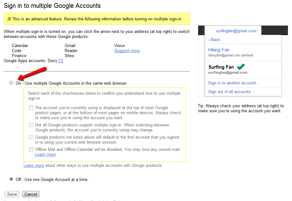 Turn on multi-sign in